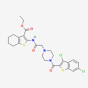 molecular formula C26H27Cl2N3O4S2 B4751682 ethyl 2-[({4-[(3,6-dichloro-1-benzothien-2-yl)carbonyl]-1-piperazinyl}acetyl)amino]-4,5,6,7-tetrahydro-1-benzothiophene-3-carboxylate 