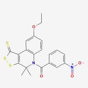 molecular formula C21H18N2O4S3 B4751692 8-ethoxy-4,4-dimethyl-5-(3-nitrobenzoyl)-4,5-dihydro-1H-[1,2]dithiolo[3,4-c]quinoline-1-thione 