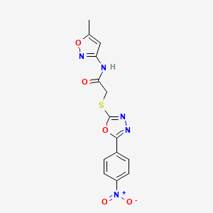 molecular formula C14H11N5O5S B4751948 N-(5-methyl-3-isoxazolyl)-2-{[5-(4-nitrophenyl)-1,3,4-oxadiazol-2-yl]thio}acetamide 