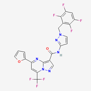 molecular formula C22H11F7N6O2 B4751978 5-(2-furyl)-N-[1-(2,3,5,6-tetrafluorobenzyl)-1H-pyrazol-3-yl]-7-(trifluoromethyl)pyrazolo[1,5-a]pyrimidine-3-carboxamide 