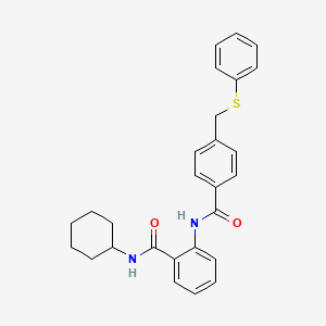 molecular formula C27H28N2O2S B4752008 N-cyclohexyl-2-({4-[(phenylthio)methyl]benzoyl}amino)benzamide 