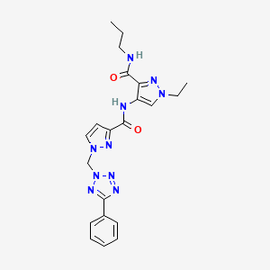 molecular formula C21H24N10O2 B4752078 1-ethyl-4-[({1-[(5-phenyl-2H-tetrazol-2-yl)methyl]-1H-pyrazol-3-yl}carbonyl)amino]-N-propyl-1H-pyrazole-3-carboxamide 