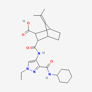 molecular formula C24H34N4O4 B4752121 3-[({3-[(cyclohexylamino)carbonyl]-1-ethyl-1H-pyrazol-4-yl}amino)carbonyl]-7-(1-methylethylidene)bicyclo[2.2.1]heptane-2-carboxylic acid 