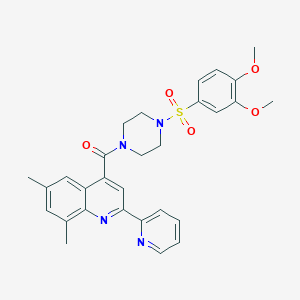 4-({4-[(3,4-dimethoxyphenyl)sulfonyl]-1-piperazinyl}carbonyl)-6,8-dimethyl-2-(2-pyridinyl)quinoline