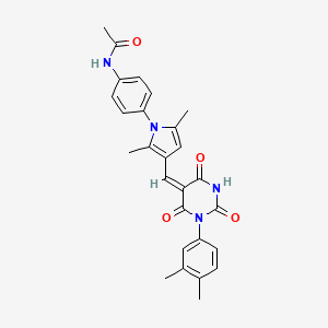 molecular formula C27H26N4O4 B4752241 N-[4-(3-{[1-(3,4-dimethylphenyl)-2,4,6-trioxotetrahydro-5(2H)-pyrimidinylidene]methyl}-2,5-dimethyl-1H-pyrrol-1-yl)phenyl]acetamide 