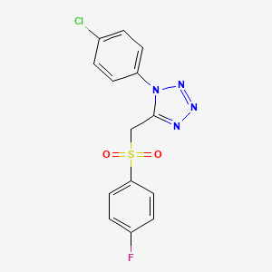 molecular formula C14H10ClFN4O2S B4752381 1-(4-chlorophenyl)-5-{[(4-fluorophenyl)sulfonyl]methyl}-1H-tetrazole 