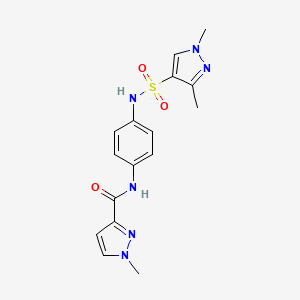 molecular formula C16H18N6O3S B4752432 N-(4-{[(1,3-dimethyl-1H-pyrazol-4-yl)sulfonyl]amino}phenyl)-1-methyl-1H-pyrazole-3-carboxamide 