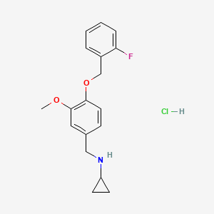 molecular formula C18H21ClFNO2 B4752482 N-{4-[(2-fluorobenzyl)oxy]-3-methoxybenzyl}cyclopropanamine hydrochloride 
