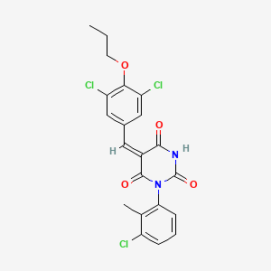 molecular formula C21H17Cl3N2O4 B4752518 1-(3-chloro-2-methylphenyl)-5-(3,5-dichloro-4-propoxybenzylidene)-2,4,6(1H,3H,5H)-pyrimidinetrione 