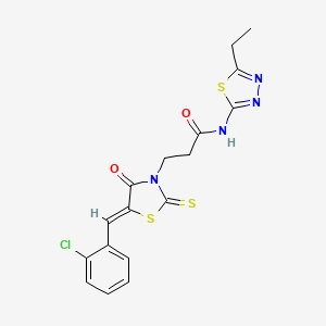 molecular formula C17H15ClN4O2S3 B4752701 3-[5-(2-chlorobenzylidene)-4-oxo-2-thioxo-1,3-thiazolidin-3-yl]-N-(5-ethyl-1,3,4-thiadiazol-2-yl)propanamide 
