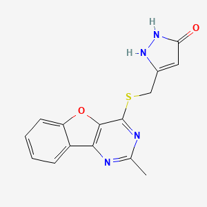 molecular formula C15H12N4O2S B4752708 3-{[(2-methyl[1]benzofuro[3,2-d]pyrimidin-4-yl)thio]methyl}-1H-pyrazol-5-ol 