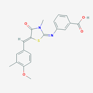 molecular formula C20H18N2O4S B475275 3-{[5-(4-Methoxy-3-methylbenzylidene)-3-methyl-4-oxo-1,3-thiazolidin-2-ylidene]amino}benzoic acid CAS No. 443872-80-8