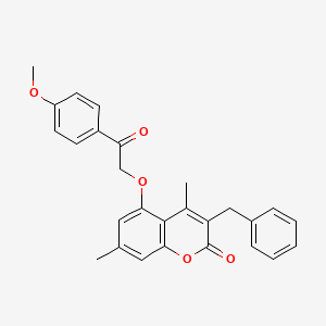molecular formula C27H24O5 B4752759 3-benzyl-5-[2-(4-methoxyphenyl)-2-oxoethoxy]-4,7-dimethyl-2H-chromen-2-one 