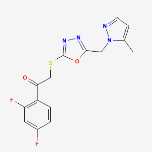 molecular formula C15H12F2N4O2S B4752792 1-(2,4-difluorophenyl)-2-({5-[(5-methyl-1H-pyrazol-1-yl)methyl]-1,3,4-oxadiazol-2-yl}thio)ethanone 