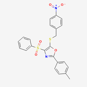 molecular formula C23H18N2O5S2 B4752878 2-(4-methylphenyl)-5-[(4-nitrobenzyl)thio]-4-(phenylsulfonyl)-1,3-oxazole 