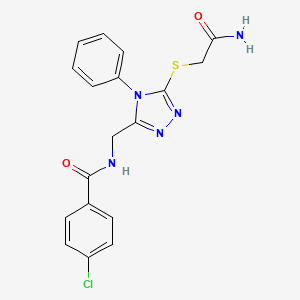 molecular formula C18H16ClN5O2S B4752898 N-({5-[(2-amino-2-oxoethyl)thio]-4-phenyl-4H-1,2,4-triazol-3-yl}methyl)-4-chlorobenzamide 