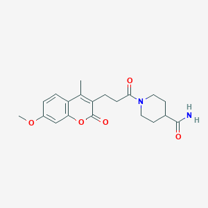 molecular formula C20H24N2O5 B4752904 1-[3-(7-methoxy-4-methyl-2-oxo-2H-chromen-3-yl)propanoyl]-4-piperidinecarboxamide 