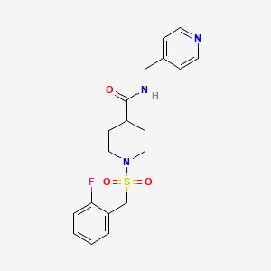 molecular formula C19H22FN3O3S B4752918 1-[(2-fluorobenzyl)sulfonyl]-N-(4-pyridinylmethyl)-4-piperidinecarboxamide 
