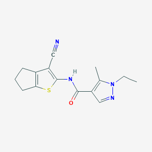 molecular formula C15H16N4OS B4753013 N-(3-cyano-5,6-dihydro-4H-cyclopenta[b]thien-2-yl)-1-ethyl-5-methyl-1H-pyrazole-4-carboxamide 