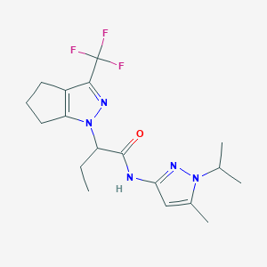 molecular formula C18H24F3N5O B4753255 N-(1-isopropyl-5-methyl-1H-pyrazol-3-yl)-2-[3-(trifluoromethyl)-5,6-dihydrocyclopenta[c]pyrazol-1(4H)-yl]butanamide 