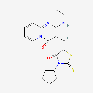molecular formula C20H22N4O2S2 B4753260 3-[(3-cyclopentyl-4-oxo-2-thioxo-1,3-thiazolidin-5-ylidene)methyl]-2-(ethylamino)-9-methyl-4H-pyrido[1,2-a]pyrimidin-4-one CAS No. 617696-69-2