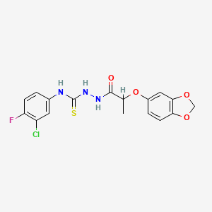 molecular formula C17H15ClFN3O4S B4753328 2-[2-(1,3-benzodioxol-5-yloxy)propanoyl]-N-(3-chloro-4-fluorophenyl)hydrazinecarbothioamide 