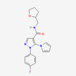 molecular formula C19H19FN4O2 B4753405 1-(4-fluorophenyl)-5-(1H-pyrrol-1-yl)-N-(tetrahydro-2-furanylmethyl)-1H-pyrazole-4-carboxamide 