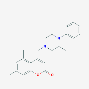 molecular formula C24H28N2O2 B4753426 5,7-dimethyl-4-{[3-methyl-4-(3-methylphenyl)-1-piperazinyl]methyl}-2H-chromen-2-one 