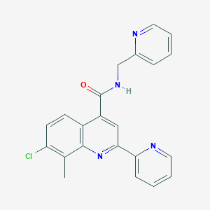 molecular formula C22H17ClN4O B4753494 7-chloro-8-methyl-2-(2-pyridinyl)-N-(2-pyridinylmethyl)-4-quinolinecarboxamide 