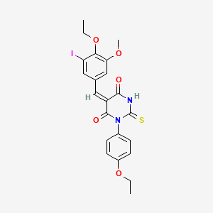 molecular formula C22H21IN2O5S B4753509 5-(4-ethoxy-3-iodo-5-methoxybenzylidene)-1-(4-ethoxyphenyl)-2-thioxodihydro-4,6(1H,5H)-pyrimidinedione 