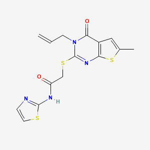 molecular formula C15H14N4O2S3 B4753567 2-[(3-allyl-6-methyl-4-oxo-3,4-dihydrothieno[2,3-d]pyrimidin-2-yl)thio]-N-1,3-thiazol-2-ylacetamide 