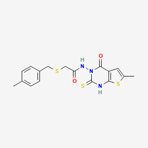 molecular formula C17H17N3O2S3 B4753686 N-(2-mercapto-6-methyl-4-oxothieno[2,3-d]pyrimidin-3(4H)-yl)-2-[(4-methylbenzyl)thio]acetamide 
