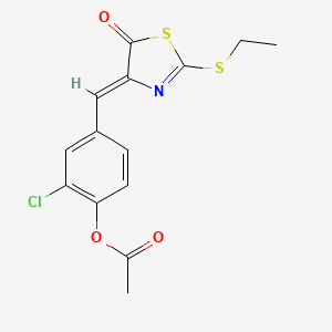 molecular formula C14H12ClNO3S2 B4753739 2-chloro-4-{[2-(ethylthio)-5-oxo-1,3-thiazol-4(5H)-ylidene]methyl}phenyl acetate 