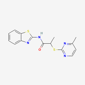 molecular formula C15H14N4OS2 B4753741 N-1,3-benzothiazol-2-yl-2-[(4-methyl-2-pyrimidinyl)thio]propanamide 