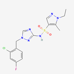 molecular formula C15H16ClFN6O2S B4753788 N-[1-(2-chloro-4-fluorobenzyl)-1H-1,2,4-triazol-3-yl]-1-ethyl-5-methyl-1H-pyrazole-4-sulfonamide 