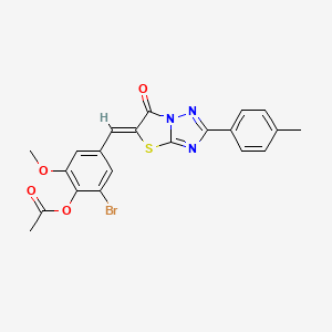 molecular formula C21H16BrN3O4S B4753865 2-bromo-6-methoxy-4-{[2-(4-methylphenyl)-6-oxo[1,3]thiazolo[3,2-b][1,2,4]triazol-5(6H)-ylidene]methyl}phenyl acetate 