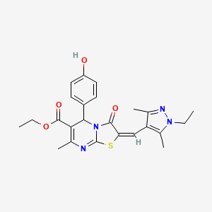 molecular formula C24H26N4O4S B4753904 ethyl 2-[(1-ethyl-3,5-dimethyl-1H-pyrazol-4-yl)methylene]-5-(4-hydroxyphenyl)-7-methyl-3-oxo-2,3-dihydro-5H-[1,3]thiazolo[3,2-a]pyrimidine-6-carboxylate 