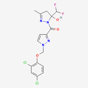 molecular formula C16H14Cl2F2N4O3 B4753982 1-({1-[(2,4-dichlorophenoxy)methyl]-1H-pyrazol-3-yl}carbonyl)-5-(difluoromethyl)-3-methyl-4,5-dihydro-1H-pyrazol-5-ol 