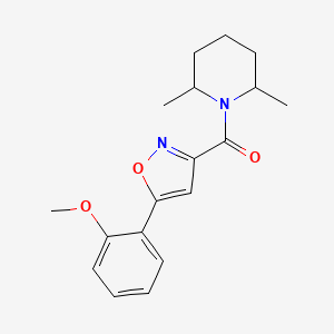 molecular formula C18H22N2O3 B4754037 1-{[5-(2-methoxyphenyl)-3-isoxazolyl]carbonyl}-2,6-dimethylpiperidine 