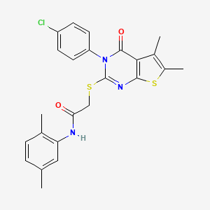 molecular formula C24H22ClN3O2S2 B4754043 2-{[3-(4-chlorophenyl)-5,6-dimethyl-4-oxo-3,4-dihydrothieno[2,3-d]pyrimidin-2-yl]thio}-N-(2,5-dimethylphenyl)acetamide 