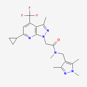 molecular formula C21H25F3N6O B4754093 2-[6-cyclopropyl-3-methyl-4-(trifluoromethyl)-1H-pyrazolo[3,4-b]pyridin-1-yl]-N-methyl-N-[(1,3,5-trimethyl-1H-pyrazol-4-yl)methyl]acetamide 