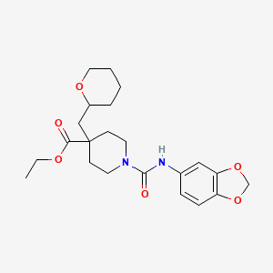 molecular formula C22H30N2O6 B4754126 ethyl 1-[(1,3-benzodioxol-5-ylamino)carbonyl]-4-(tetrahydro-2H-pyran-2-ylmethyl)-4-piperidinecarboxylate 