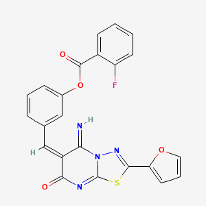 molecular formula C23H13FN4O4S B4754302 3-{[2-(2-furyl)-5-imino-7-oxo-5H-[1,3,4]thiadiazolo[3,2-a]pyrimidin-6(7H)-ylidene]methyl}phenyl 2-fluorobenzoate 