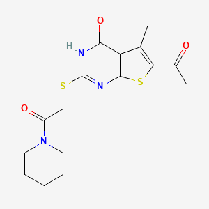 molecular formula C16H19N3O3S2 B4754421 1-(4-hydroxy-5-methyl-2-{[2-oxo-2-(1-piperidinyl)ethyl]thio}thieno[2,3-d]pyrimidin-6-yl)ethanone 
