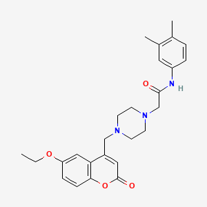 molecular formula C26H31N3O4 B4754490 N-(3,4-dimethylphenyl)-2-{4-[(6-ethoxy-2-oxo-2H-chromen-4-yl)methyl]-1-piperazinyl}acetamide 