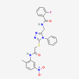 molecular formula C25H21FN6O4S B4754509 2-fluoro-N-{[5-({2-[(2-methyl-5-nitrophenyl)amino]-2-oxoethyl}thio)-4-phenyl-4H-1,2,4-triazol-3-yl]methyl}benzamide 