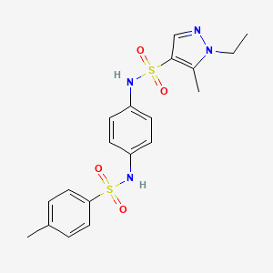 molecular formula C19H22N4O4S2 B4754556 1-ethyl-5-methyl-N-(4-{[(4-methylphenyl)sulfonyl]amino}phenyl)-1H-pyrazole-4-sulfonamide 