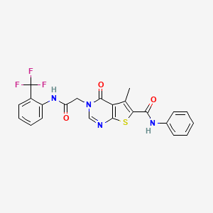 molecular formula C23H17F3N4O3S B4754673 5-methyl-4-oxo-3-(2-oxo-2-{[2-(trifluoromethyl)phenyl]amino}ethyl)-N-phenyl-3,4-dihydrothieno[2,3-d]pyrimidine-6-carboxamide 