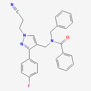 molecular formula C27H23FN4O B4754676 N-benzyl-N-{[1-(2-cyanoethyl)-3-(4-fluorophenyl)-1H-pyrazol-4-yl]methyl}benzamide 