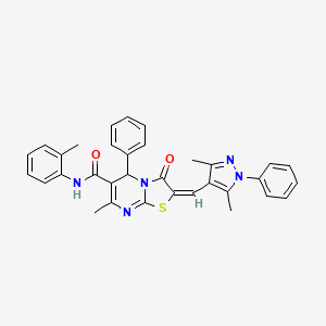 molecular formula C33H29N5O2S B4754764 2-[(3,5-dimethyl-1-phenyl-1H-pyrazol-4-yl)methylene]-7-methyl-N-(2-methylphenyl)-3-oxo-5-phenyl-2,3-dihydro-5H-[1,3]thiazolo[3,2-a]pyrimidine-6-carboxamide 